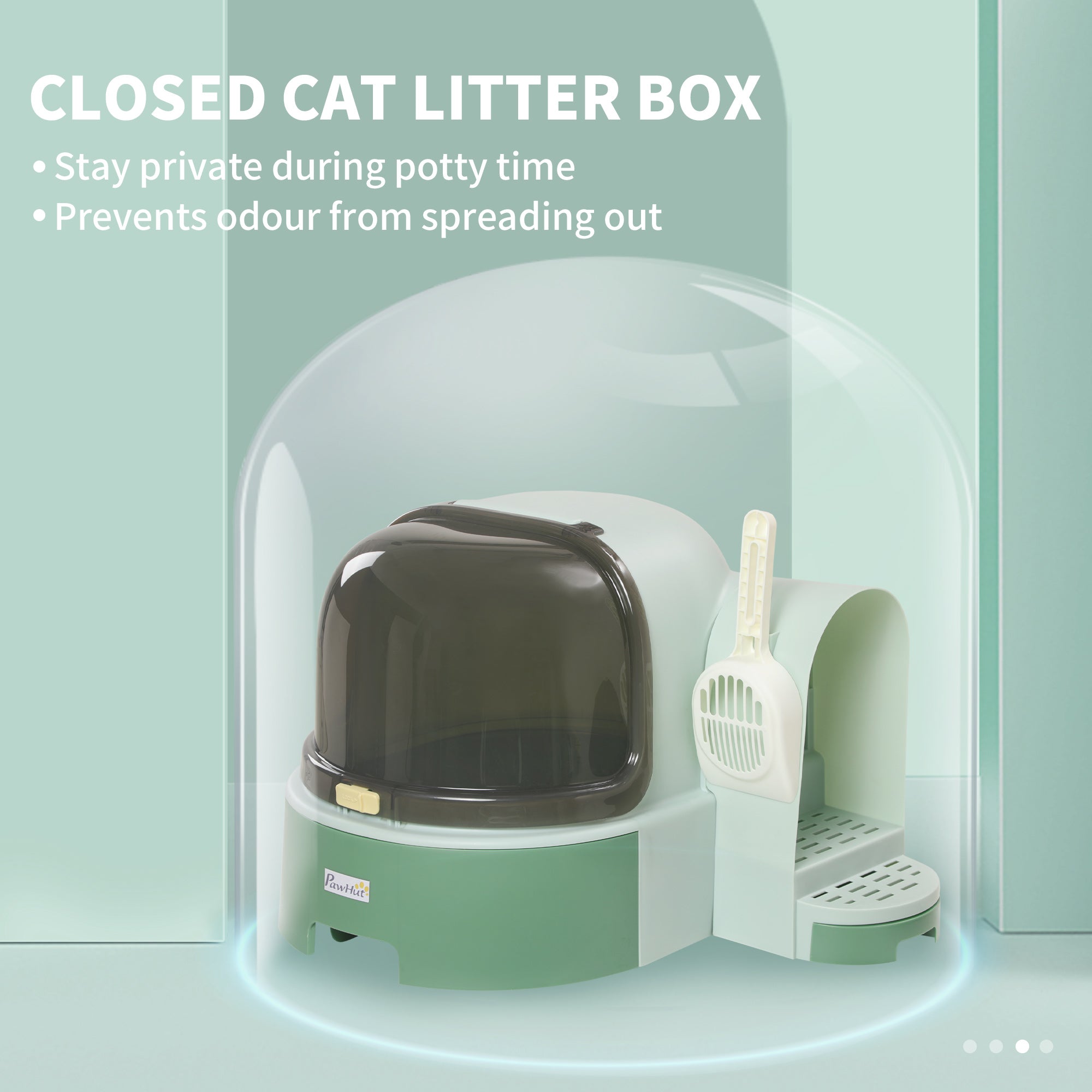 Cat Litter Box Easy to Clean Open with Scoop, Green