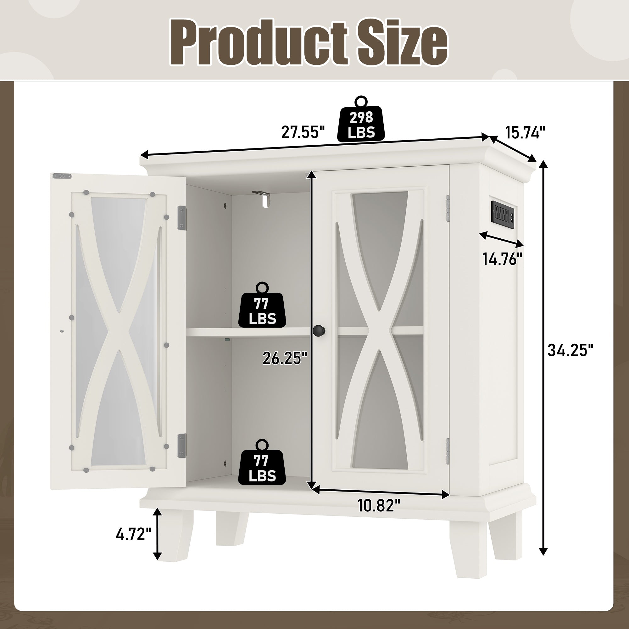20-gallon Aquarium Rack With 4 AC Outlets And 2 USB Ports, Farmhouse-style Decorative Aquarium Rack Furniture With Adjustable Shelves 10-20 Gallon Reptile And Turtle Rack With Storage Cabinet, Beige.