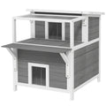 2-Story Wooden Cat House Outdoor with Balcony, Openable Top, Escape Door, Removable Panel & Floor, for Backyard, Outside