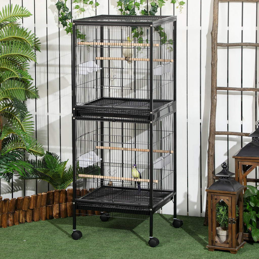 55" 2 In 1 Bird Cage Aviary Parakeet House for finches, budgies with Wheels, Black