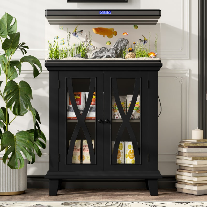 20-gallon Aquarium Rack With 4 AC Outlets And 2 USB Outlets, Farmhouse-style Decorative Aquarium Rack Furniture With Adjustable Shelves 10-20 Gallon Reptile And Turtle Rack With Cabinet Storage Space