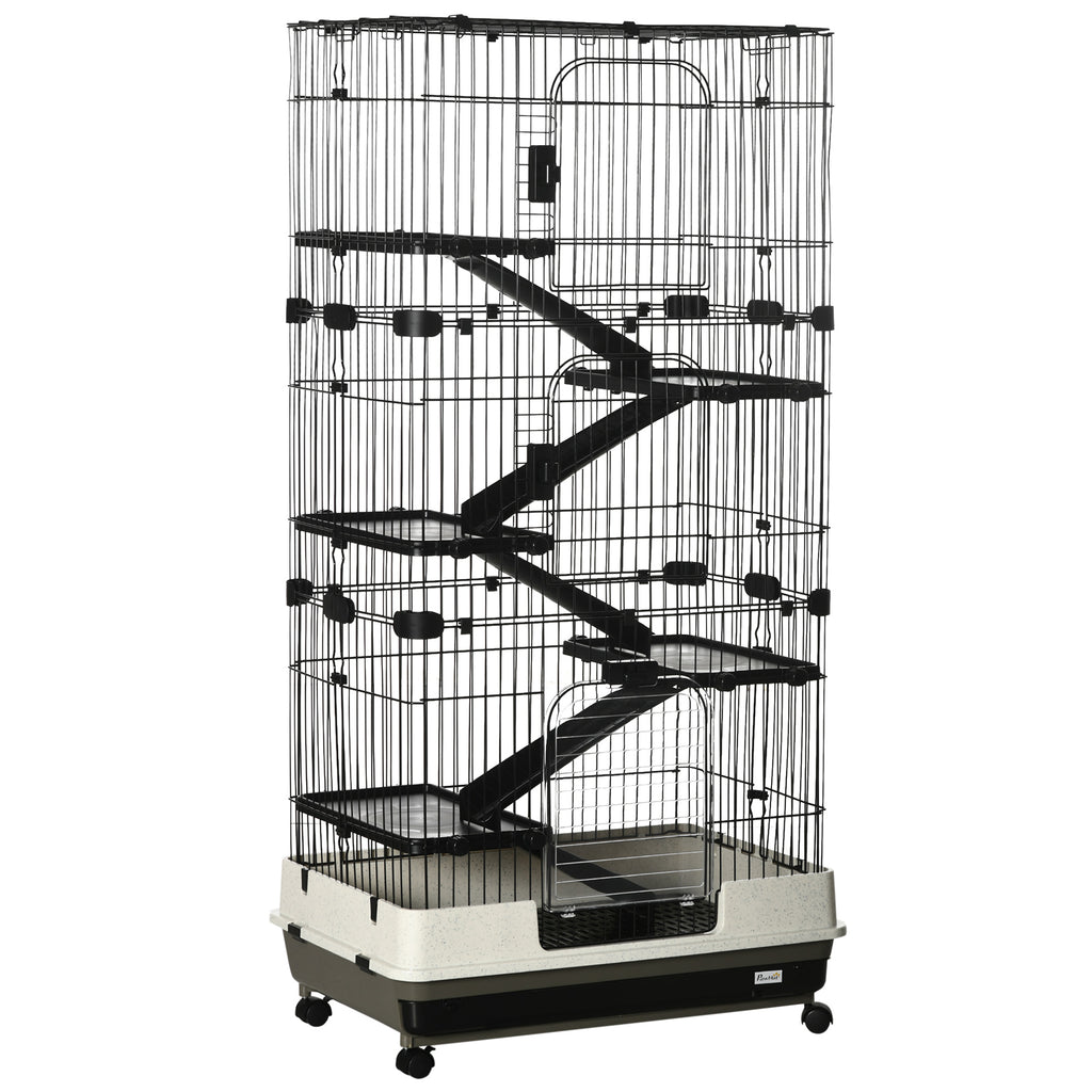 32L 6-Level Small Animal Cage Rabbit Hutch With Wheels Slide-out Tray Black For Bunny Chinchillas Ferret