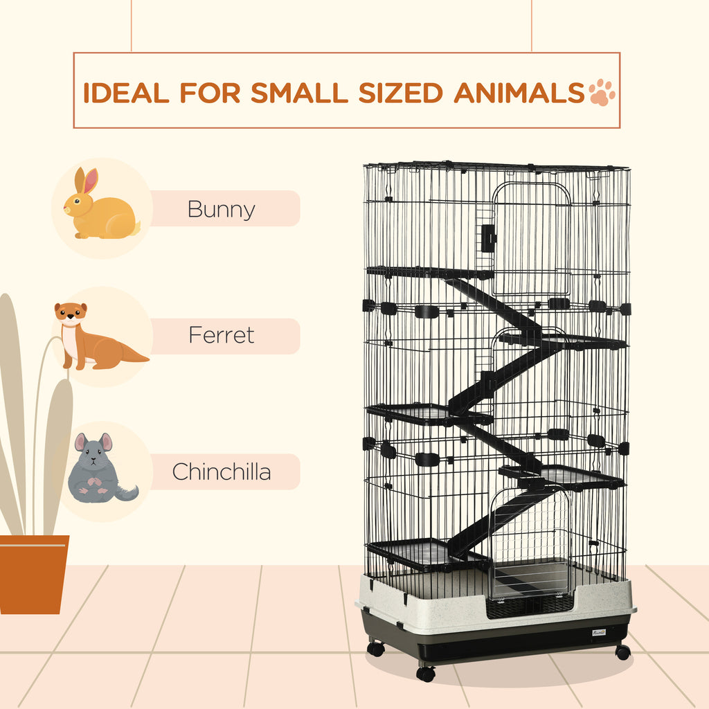 32L 6-Level Small Animal Cage Rabbit Hutch With Wheels Slide-out Tray Black For Bunny Chinchillas Ferret