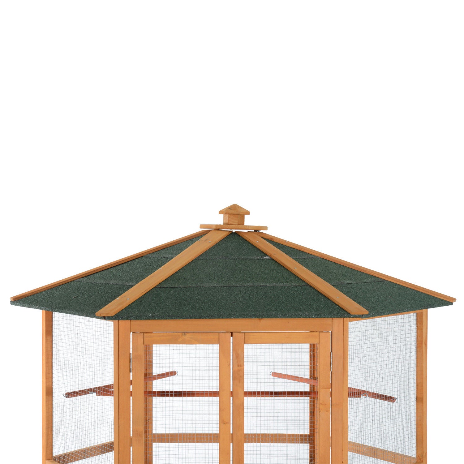 69" Wooden Hexagonal Outdoor Aviary Flight Bird Cage With Covered Roof, Brown