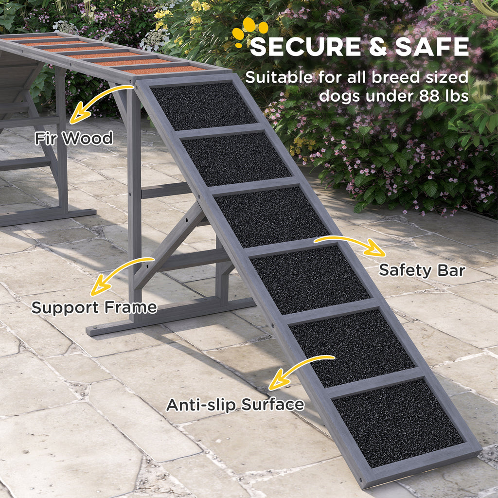 Dog Agility Equipment Ramp with Safety Bar, Non-slip Surface, for Walk and Pause Training, Gray