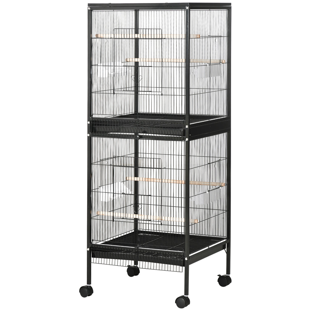 55" 2 In 1 Bird Cage Aviary Parakeet House for finches, budgies with Wheels, Black
