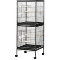 55" 2 In 1 Bird Cage Aviary Parakeet House for finches, budgies with Wheels, Black