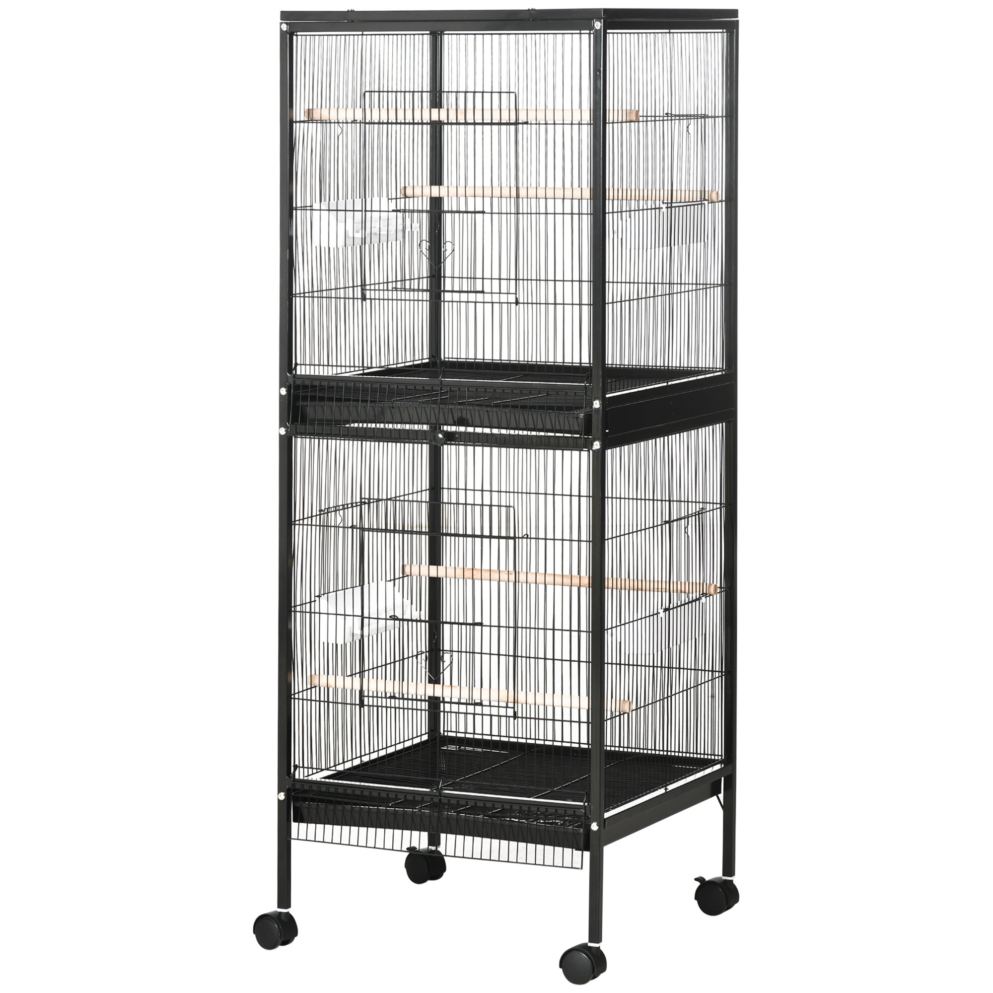 55" 2 In 1 Bird Cage Aviary Parakeet House for finches, budgies with Wheels, Black