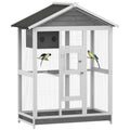 64.5" Wooden Bird Cage Aviary, Flight Cage with 4 Perches, Nest and Slide-Out Tray for Indoor/Outdoor, Gray