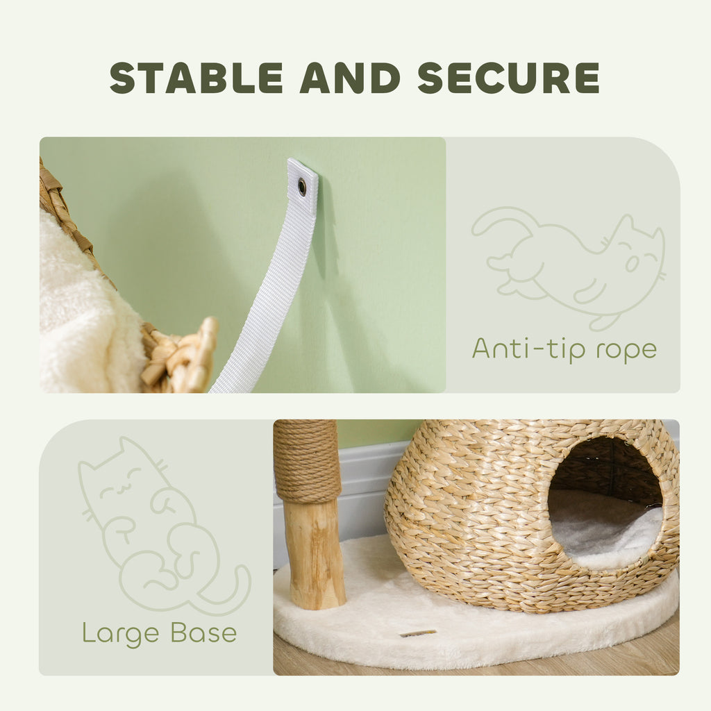 41" Cat Tree for Indoor Cats with Wooden Cat Scratching Posts, Cat Condo, Cat Beds & Toy Balls, Cream White