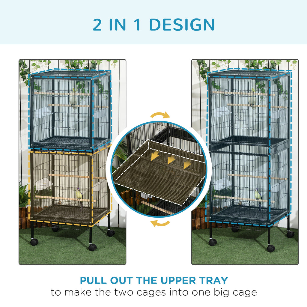55" 2 In 1 Bird Cage Aviary Parakeet House for finches, budgies with Wheels, Black