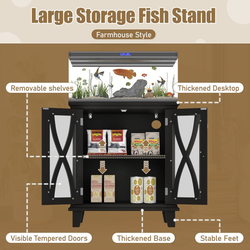 20-gallon Aquarium Rack With 4 AC Outlets And 2 USB Outlets, Farmhouse-style Decorative Aquarium Rack Furniture With Adjustable Shelves 10-20 Gallon Reptile And Turtle Rack With Cabinet Storage Space