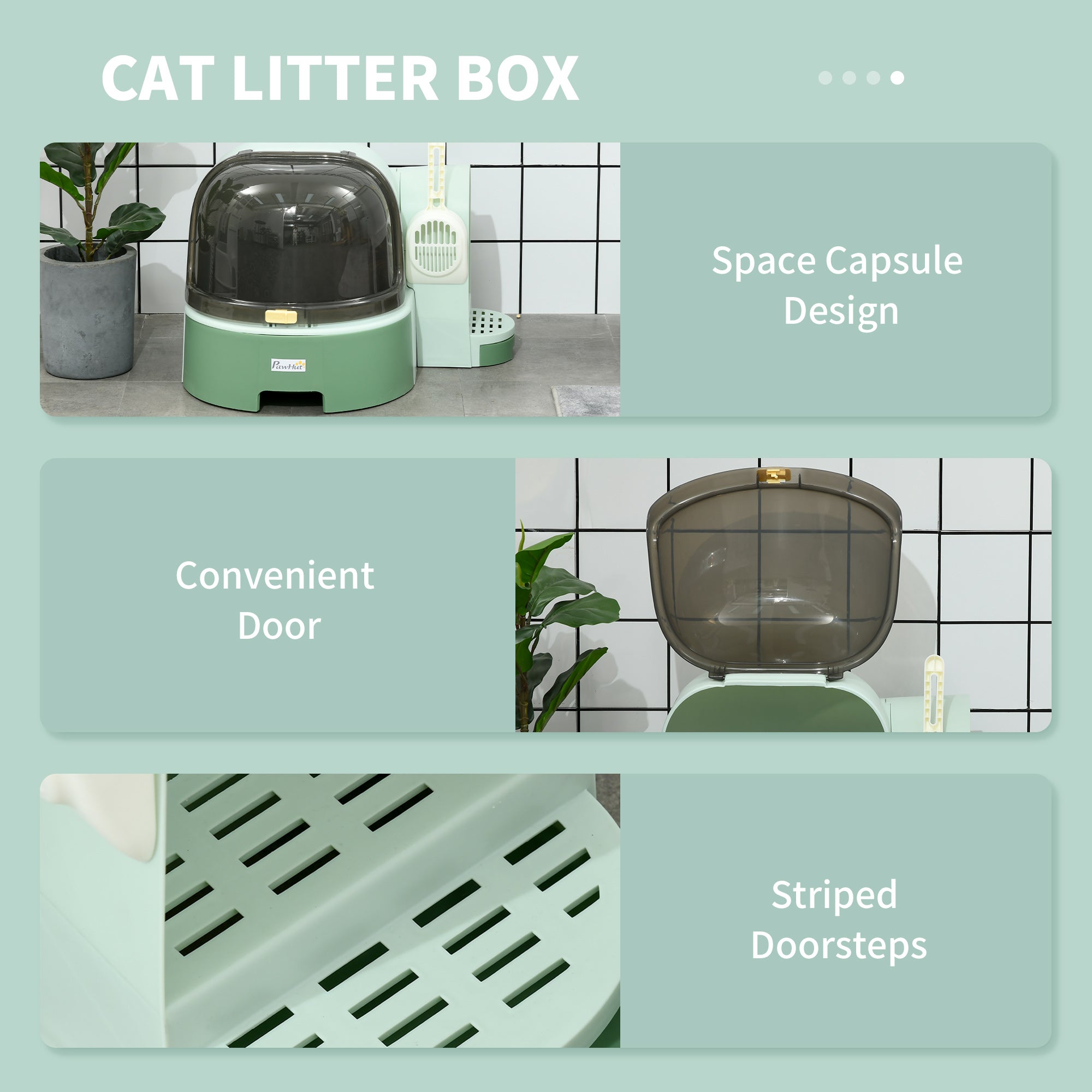 Cat Litter Box Easy to Clean Open with Scoop, Green