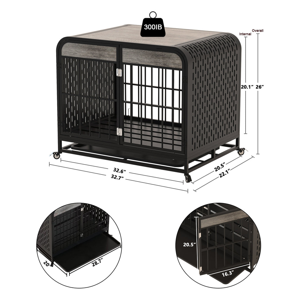 Heavy Duty Dog Crate Furniture Wooden Table 33inch Grey