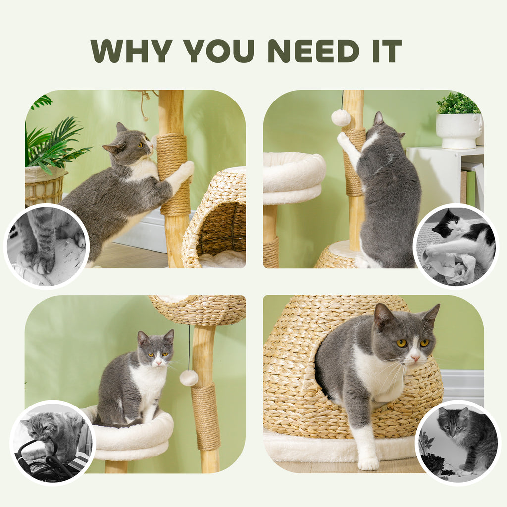 41" Cat Tree for Indoor Cats with Wooden Cat Scratching Posts, Cat Condo, Cat Beds & Toy Balls, Cream White
